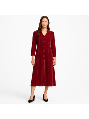 Vintage April Cornell Velvet Midi Dress Muted Red Long Sleeve Boho Romantic L